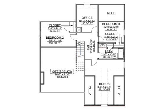 Floor Plan - Upper Floor for Craftsman House Plan #1116-17 - 3 bed, 2.5 bath
