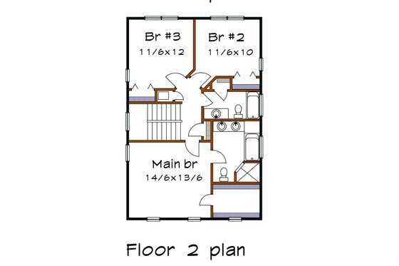 Floor Plan - Upper Floor for Craftsman House Plan #79-305 - 3 bed, 2.5 bath