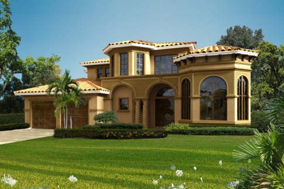 Exterior - Front Elevation for Mediterranean House Plan #420-290 - 4 bed, 3.5 bath