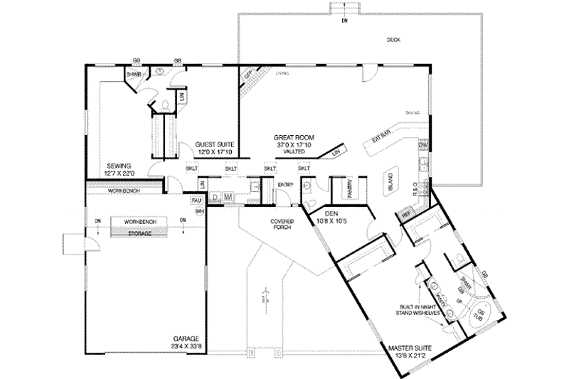 Home Plan - Floor Plan - Main Floor for Ranch House Plan #60-581 - 2 bed, 2.5 bath