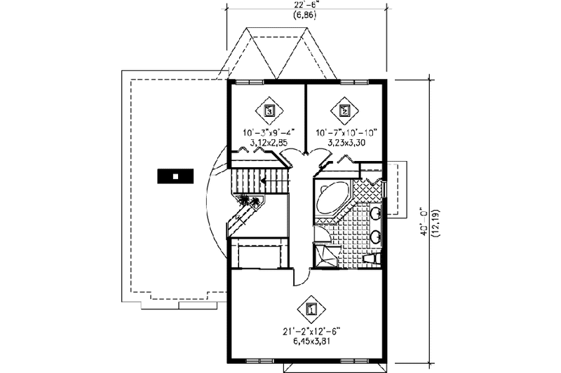 Home Plan - Floor Plan - Upper Floor for European House Plan #25-398 - 3 bed, 2 bath