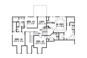 Floor Plan - Upper Floor for Southern House Plan #67-600 - 4 bed, 3.5 bath