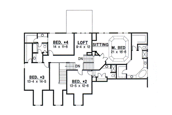 Floor Plan - Upper Floor for Southern House Plan #67-600 - 4 bed, 3.5 bath