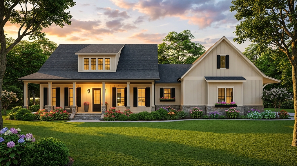 Exterior - Front Elevation 2 for Farmhouse House Plan #406-9653 - 3 bed, 2 bath