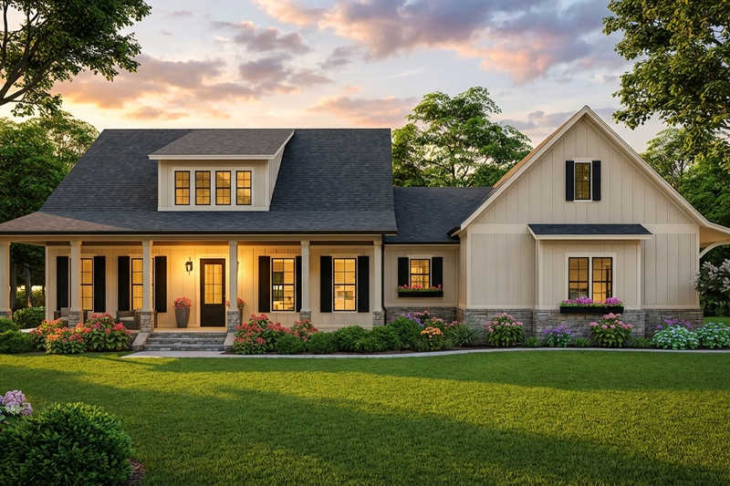 Exterior - Front Elevation 2 for Farmhouse House Plan #406-9653 - 3 bed, 2 bath