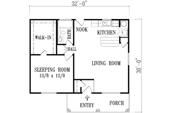 Floor Plan - Main Floor for Adobe / Southwestern House Plan #1-371 - 1 bed, 1 bath