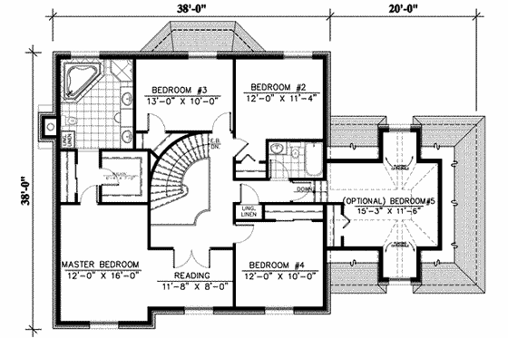 Floor Plan - Upper Floor for European House Plan #138-134 - 4 bed, 2.5 bath