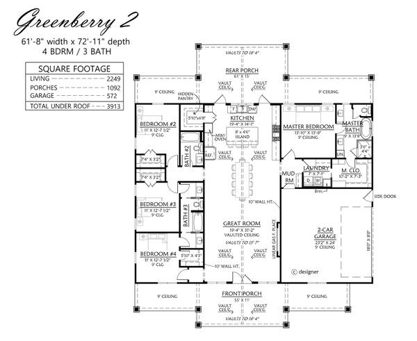 House Design - Floor Plan - Main Floor for Farmhouse House Plan #1074-140 - 4 bed, 3 bath