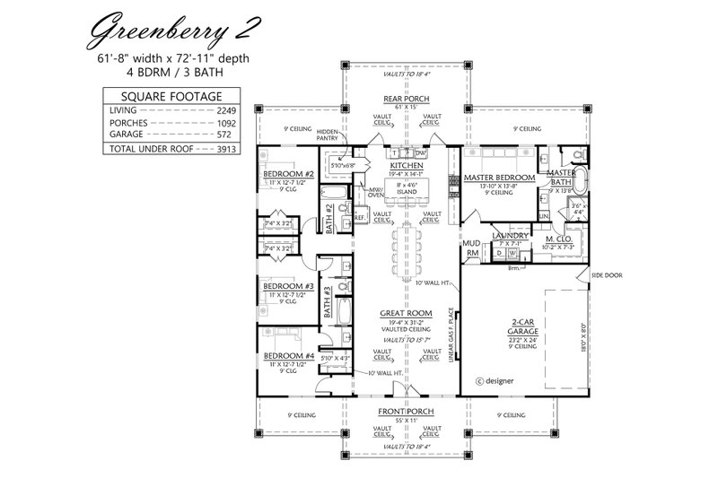House Design - Floor Plan - Main Floor for Farmhouse House Plan #1074-140 - 4 bed, 3 bath