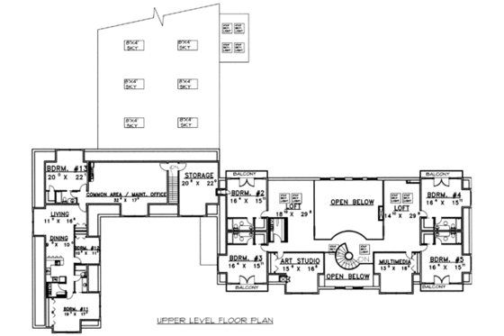 Floor Plan - Upper Floor for European House Plan #117-168 - 15 bed, 13 bath
