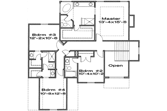 Floor Plan - Upper Floor for Traditional House Plan #6-116 - 4 bed, 3.5 bath