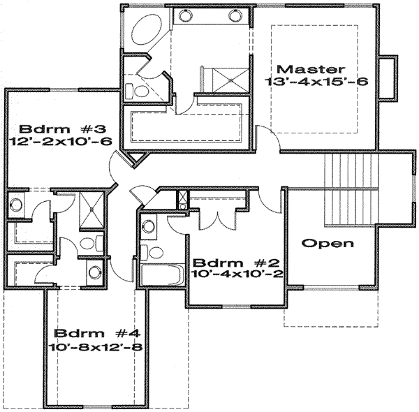 Traditional Floor Plan - Upper Floor Plan #6-116