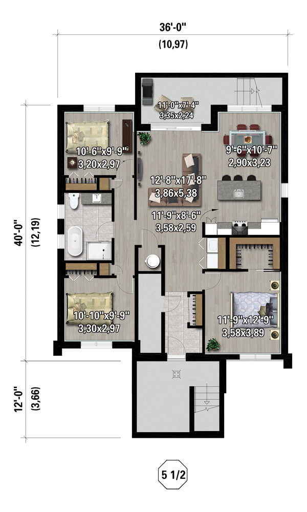 House Blueprint - European Floor Plan - Lower Floor Plan #25-5042
