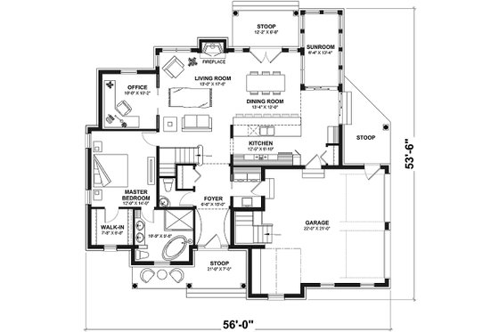 Floor Plan - Main Floor for Traditional House Plan #23-250 - 2 bed, 2.5 bath