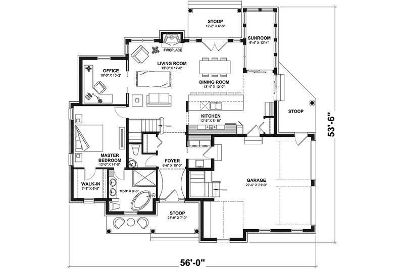 Home Plan - Floor Plan - Main Floor for Traditional House Plan #23-250 - 2 bed, 2.5 bath