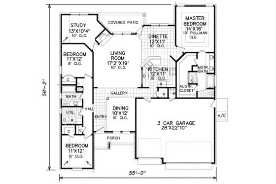 Floor Plan - Main Floor for Traditional House Plan #65-436 - 3 bed, 2 bath