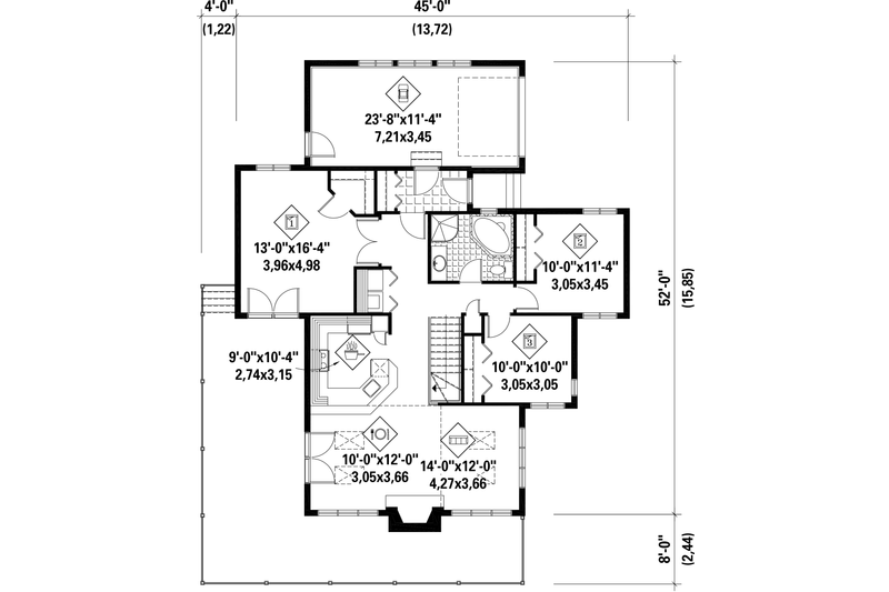 Dream House Plan - Floor Plan - Main Floor for Cabin House Plan #25-4575 - 3 bed, 1 bath