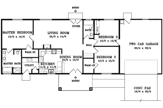 Floor Plan - Main Floor for Adobe / Southwestern House Plan #1-952 - 3 bed, 2 bath