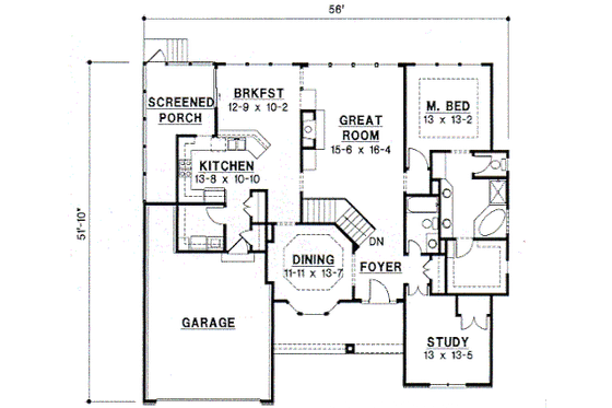 Floor Plan - Main Floor for European House Plan #67-322 - 4 bed, 3 bath