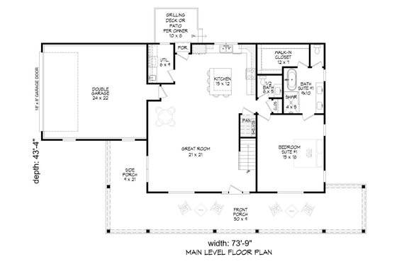 Floor Plan - Main Floor for Farmhouse House Plan #932-1155 - 3 bed, 3.5 bath