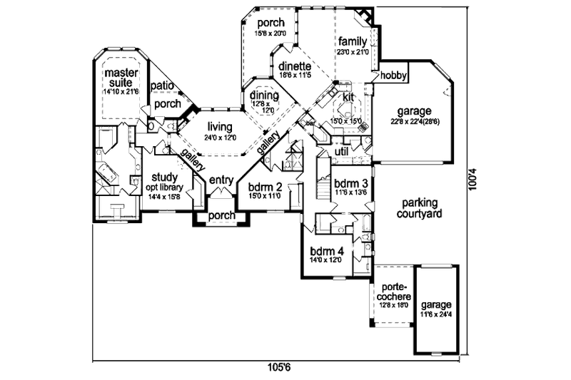 Home Plan - Floor Plan - Main Floor for European House Plan #84-426 - 4 bed, 3.5 bath