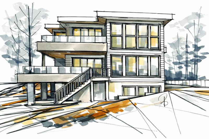 House Blueprint - Exterior - Rear Elevation 1 for Contemporary House Plan #1101-63 - 3 bed, 3.5 bath