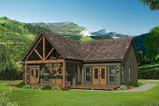 Exterior - Rear Elevation for Cabin House Plan #932-56 - 2 bed, 2 bath