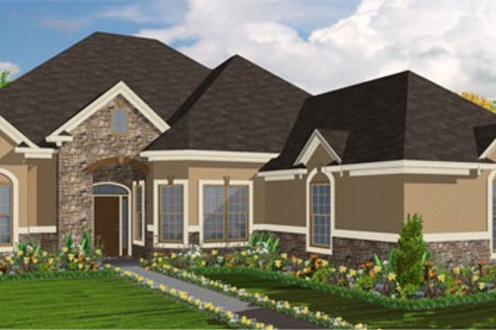 Exterior - Front Elevation for European House Plan #63-221 - 3 bed, 2 bath