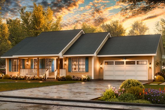 Exterior - Front Elevation 4 for Ranch House Plan #54-602 - 3 bed, 2 bath