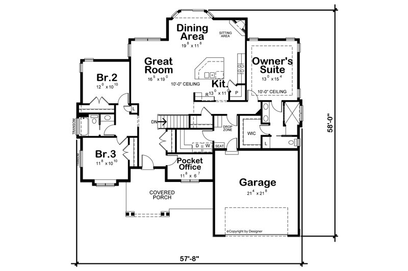 Home Plan - Floor Plan - Main Floor for Craftsman House Plan #20-2329 - 3 bed, 2 bath