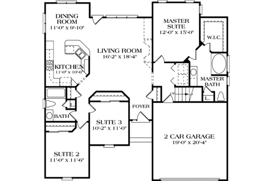 Floor Plan - Main Floor for Traditional House Plan #453-66 - 3 bed, 2 bath