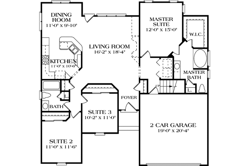 Traditional Style House Plan - 3 Beds 2 Baths 1458 Sq/Ft Plan #453-66 ...