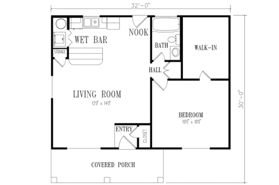 Floor Plan - Main Floor for Adobe / Southwestern House Plan #1-112 - 1 bed, 1 bath