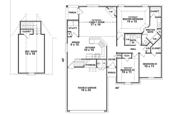 Floor Plan - Main Floor for Southern House Plan #81-202 - 3 bed, 2 bath