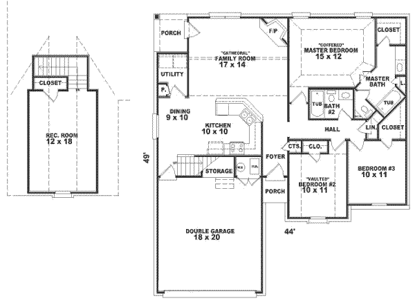 Floor Plan - Main Floor for Southern House Plan #81-202 - 3 bed, 2 bath