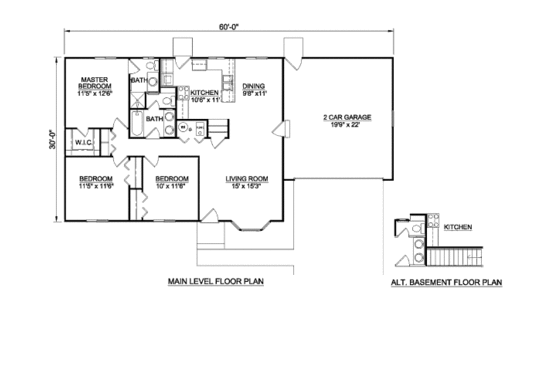 Floor Plan - Main Floor for Ranch House Plan #116-290 - 3 bed, 2 bath