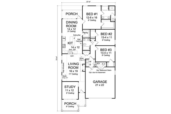 Floor Plan - Main Floor for Cottage House Plan #513-2087 - 3 bed, 2 bath
