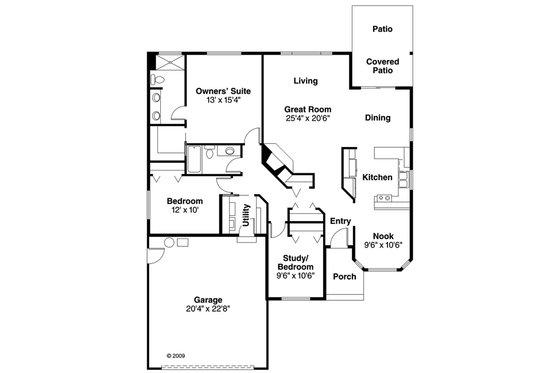 Floor Plan - Main Floor for Ranch House Plan #124-468 - 3 bed, 2 bath