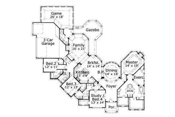 Floor Plan - Main Floor for European House Plan #411-525 - 4 bed, 4 bath
