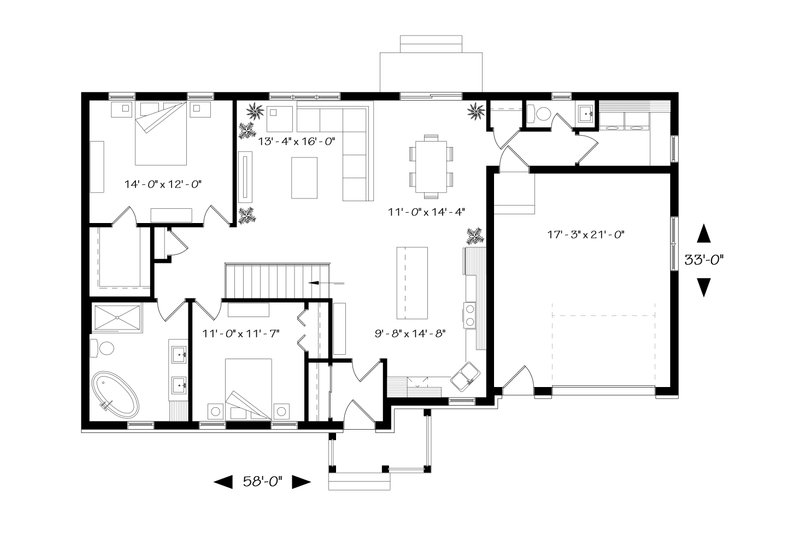 Traditional Style House Plan - 2 Beds 2 Baths 1443 Sq/Ft Plan #23-2302 ...