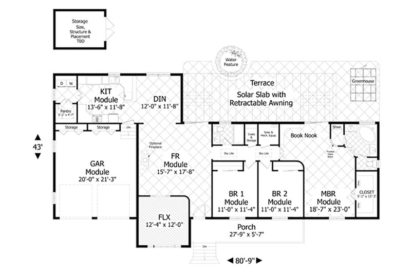House Blueprint - Floor Plan - Main Floor for Craftsman House Plan #56-637 - 4 bed, 2 bath