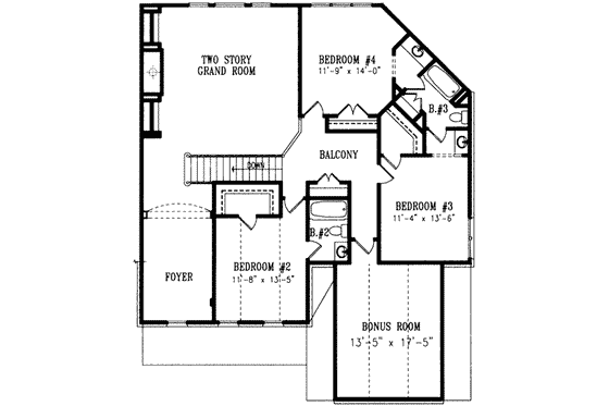 Floor Plan - Upper Floor for Southern House Plan #54-166 - 4 bed, 3.5 bath