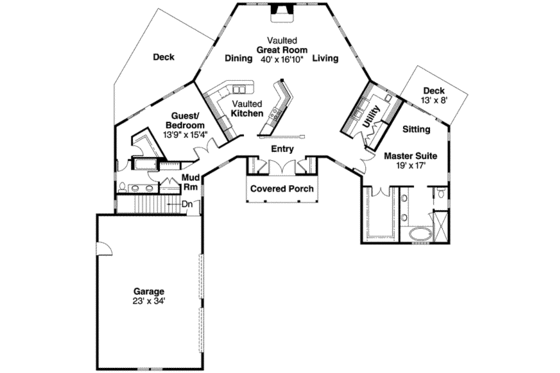 Floor Plan - Main Floor for Ranch House Plan #124-536 - 2 bed, 2 bath