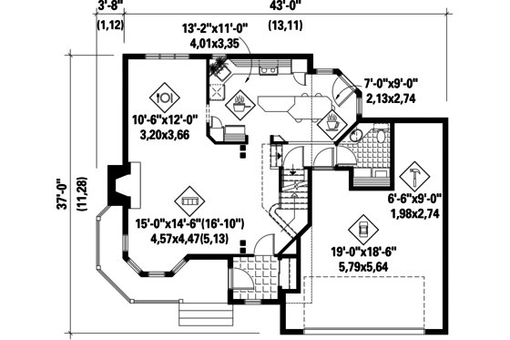 Floor Plan - Main Floor for Victorian House Plan #25-4671 - 3 bed, 1 bath
