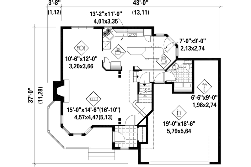 Home Plan - Floor Plan - Main Floor for Victorian House Plan #25-4671 - 3 bed, 1 bath