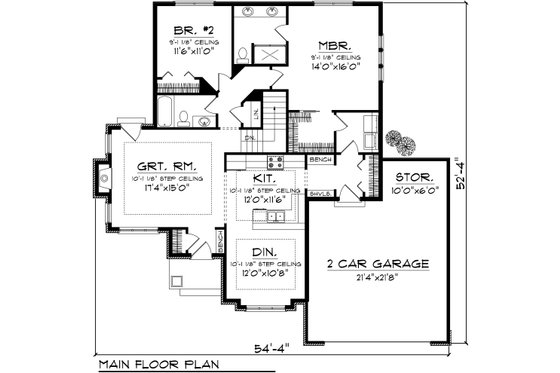 Floor Plan - Main Floor for Ranch House Plan #70-1076 - 2 bed, 1.5 bath