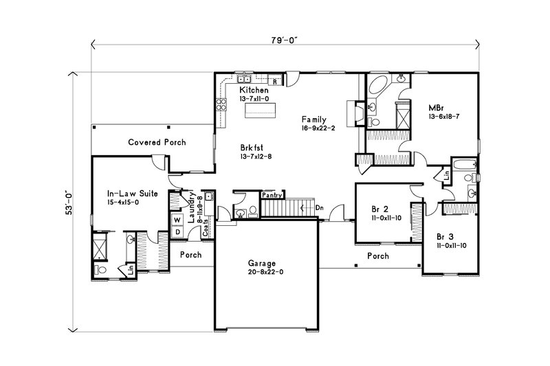 Architectural House Design - Floor Plan - Main Floor for Ranch House Plan #22-648 - 4 bed, 3.5 bath