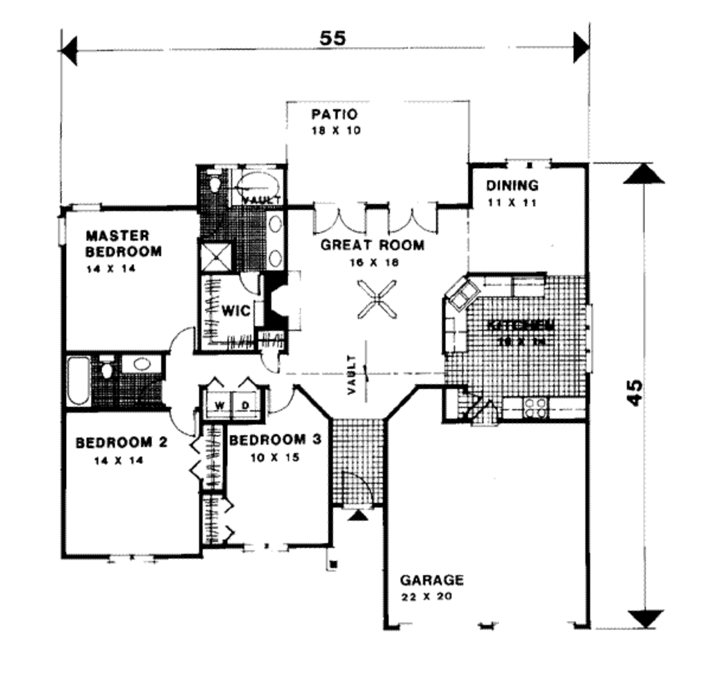 Traditional Style House Plan - 3 Beds 2 Baths 1500 Sq/Ft ...