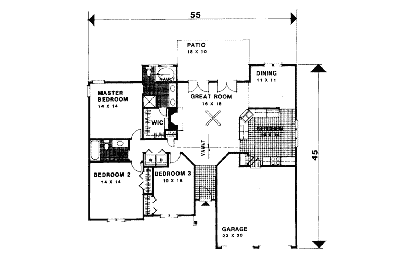 Home Plan - Floor Plan - Main Floor for Traditional House Plan #56-122 - 3 bed, 2 bath