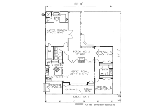 Floor Plan - Main Floor for Southern House Plan #44-105 - 3 bed, 2 bath